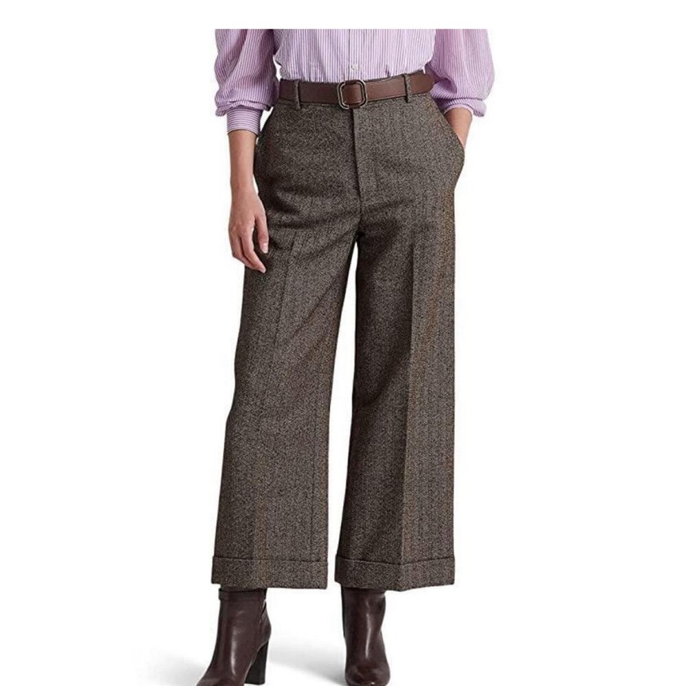 NWT Lauren Ralph Lauren Wool Herringbone Cropped Trousers SZ: 10P